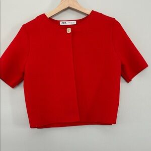 Zara Bold Red Cropped 2 Piece Sweater Set